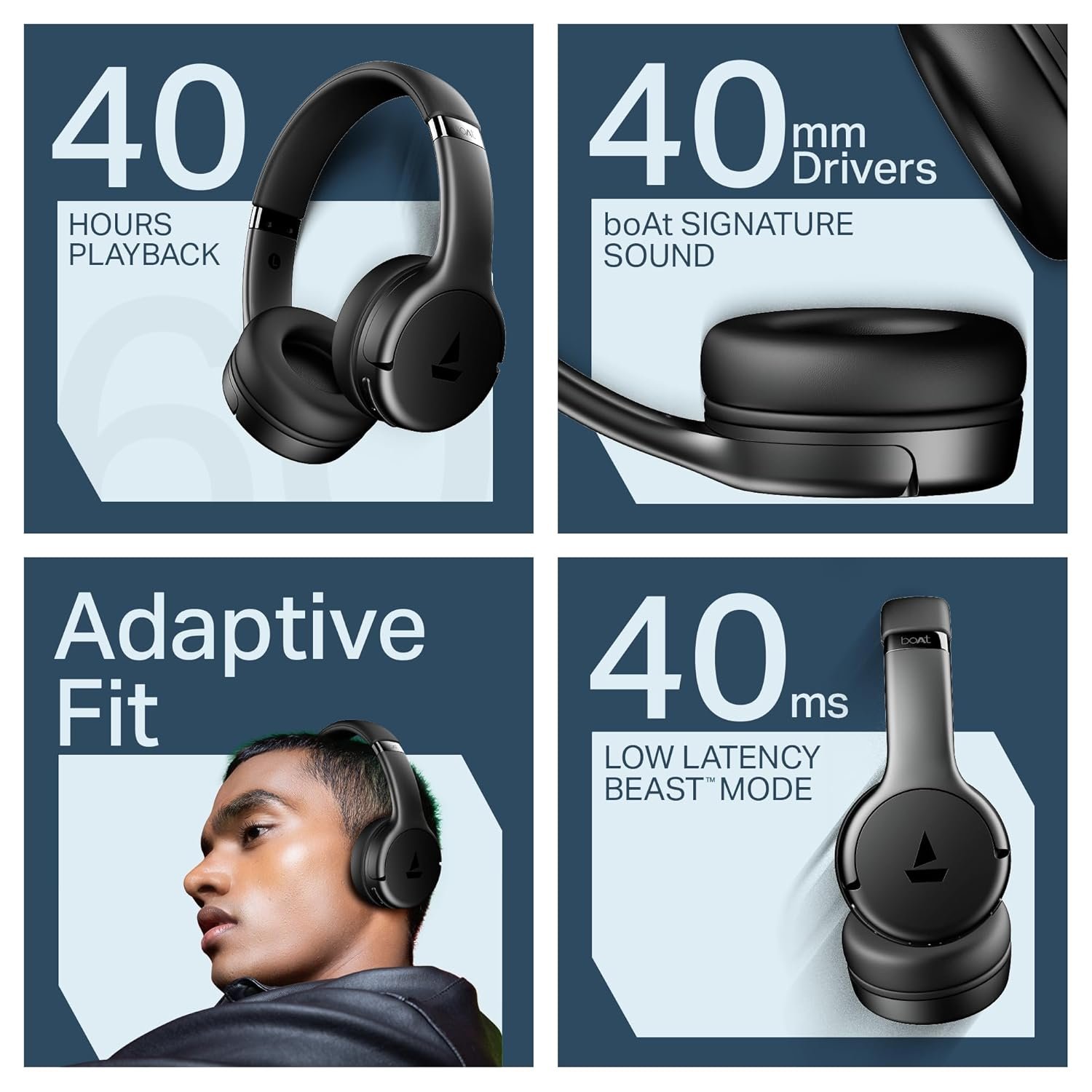 boAt 2025 Launch Rockerz 411, 40Ms Low Latency, 40Hrs Battery, 40Mm Drivers, ENx Tech, Stream Ad Free Music via App Support, Bluetooth Headphones, Wireless Over Ear Headphone with Mic - Image 3